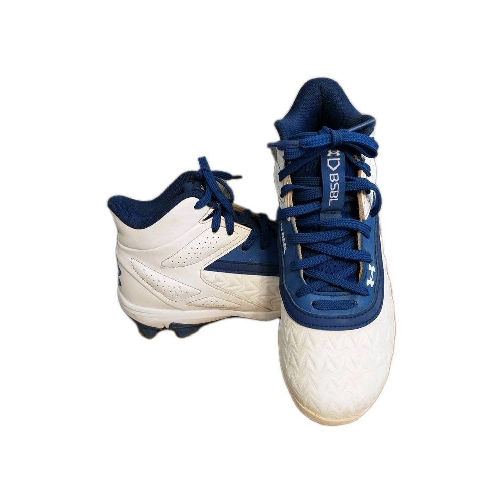 Under Armour Leadoff Mid Cleats 3.5 youth Blue/ White Good Condition - Picture 1 of 14